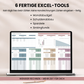 Laptop mit Ardeloa Excel-Schuldenplaner und Diagrammen. Das Bundle enthält sechs Excel-Tools für Monatsbudget, Sparziele, Rücklagen und Schuldenabbau.